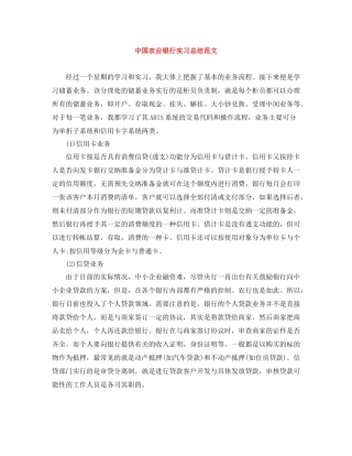 中国农业银行实习总结范文