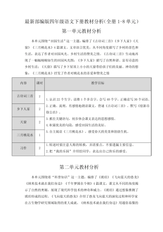 最新部编版四年级语文下册教材分析(全册1-8单元) 