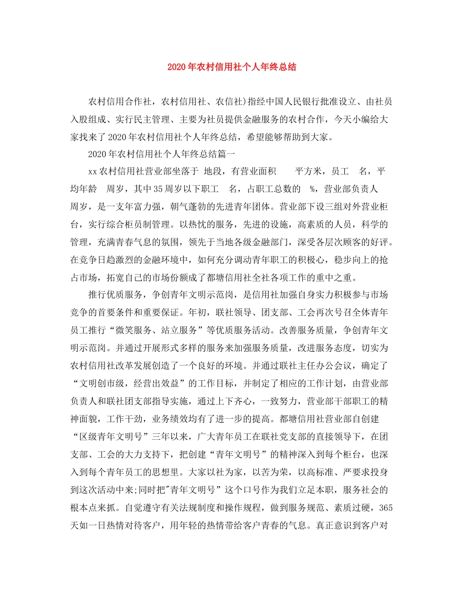 2020年农村信用社个人年终总结_第1页