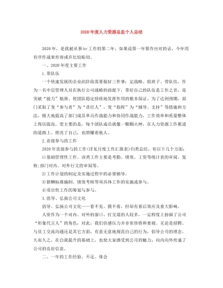 2020年度人力资源总监个人总结