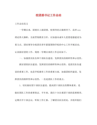 校团委书记工作总结