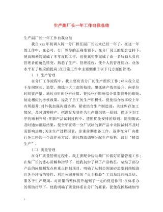 生产副厂长一年工作自我总结 