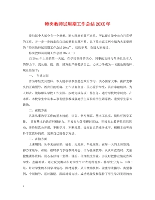 特岗教师试用期工作总结20XX年 