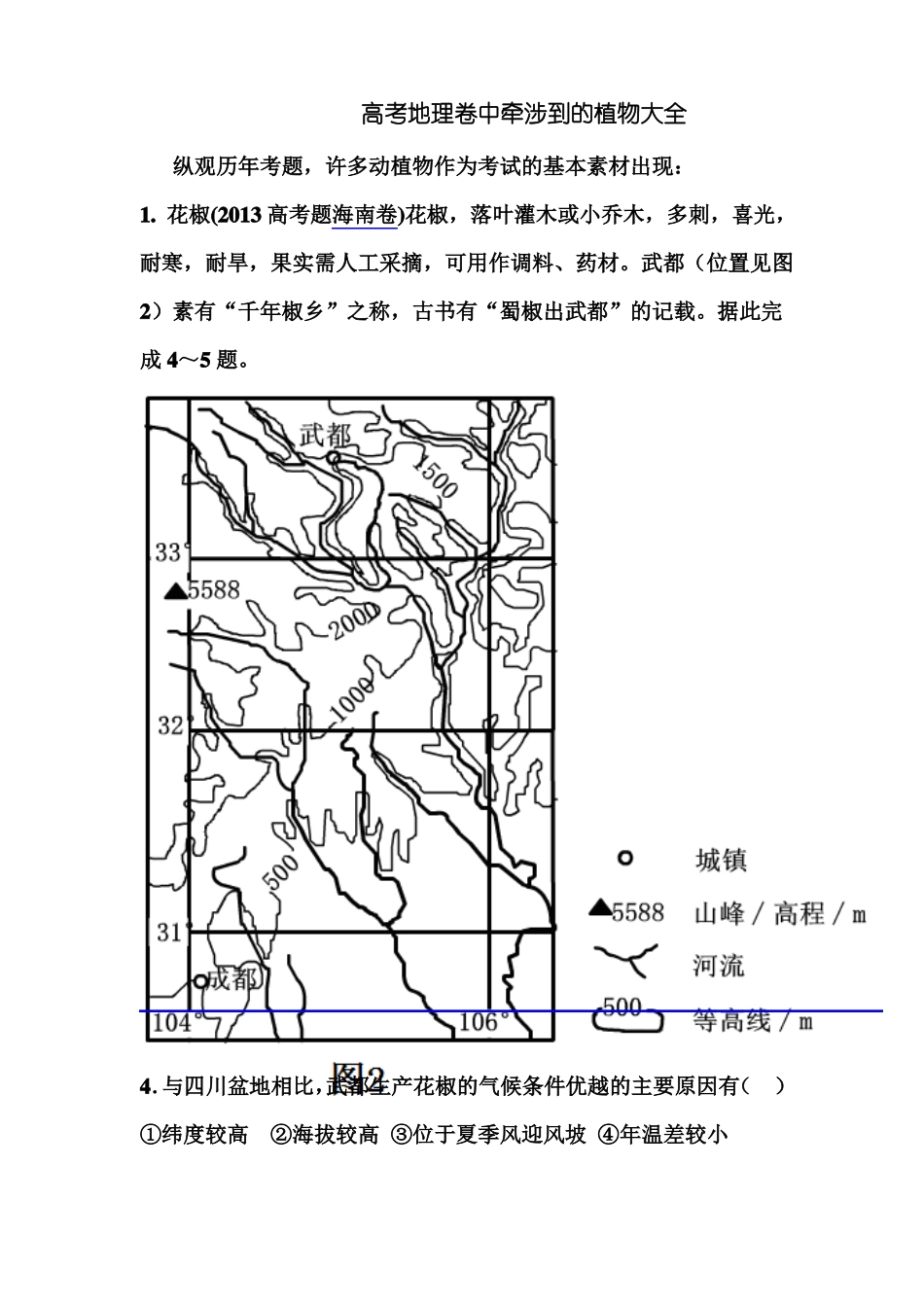 高考地理卷中牵涉到的植物_第1页