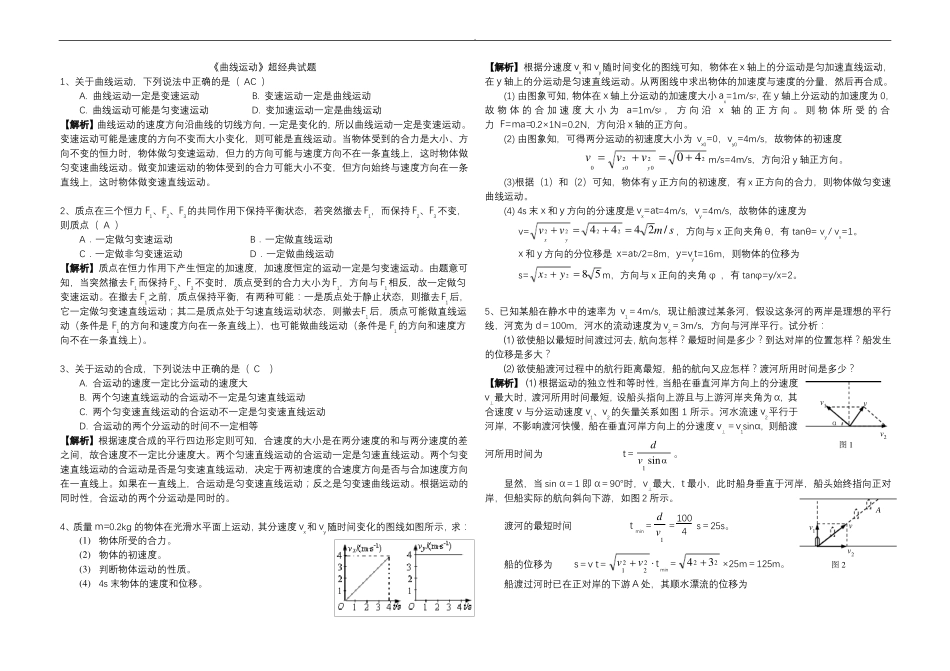 高中物理曲线运动经典练习题全集答案_第1页
