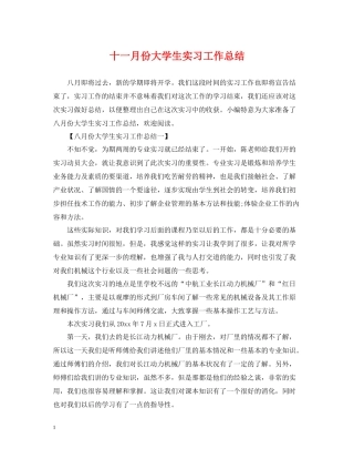 十一月份大学生实习工作总结