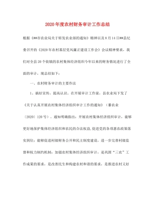 2020年度农村财务审计工作总结