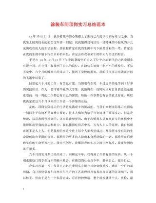 涂装车间顶岗实习总结范本 