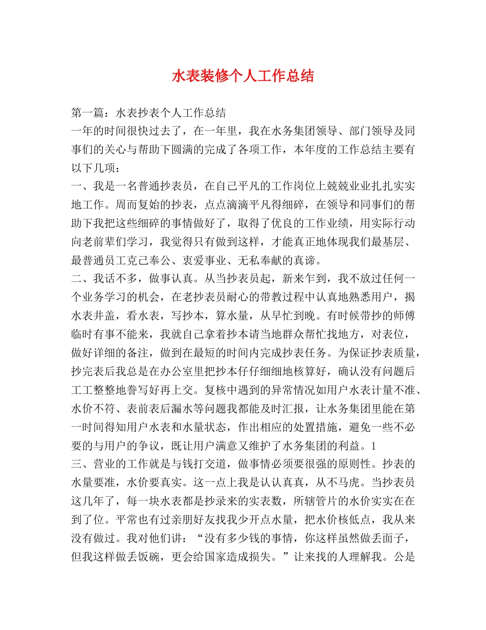 水表装修个人工作总结 _第1页