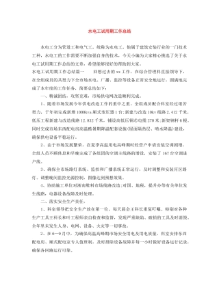 水电工试用期工作总结 