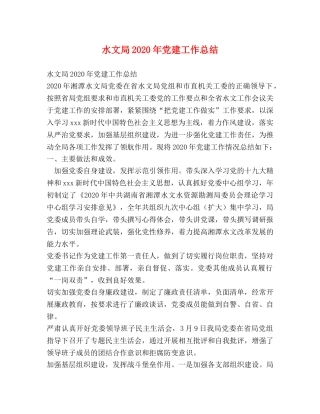 水文局2020年党建工作总结 