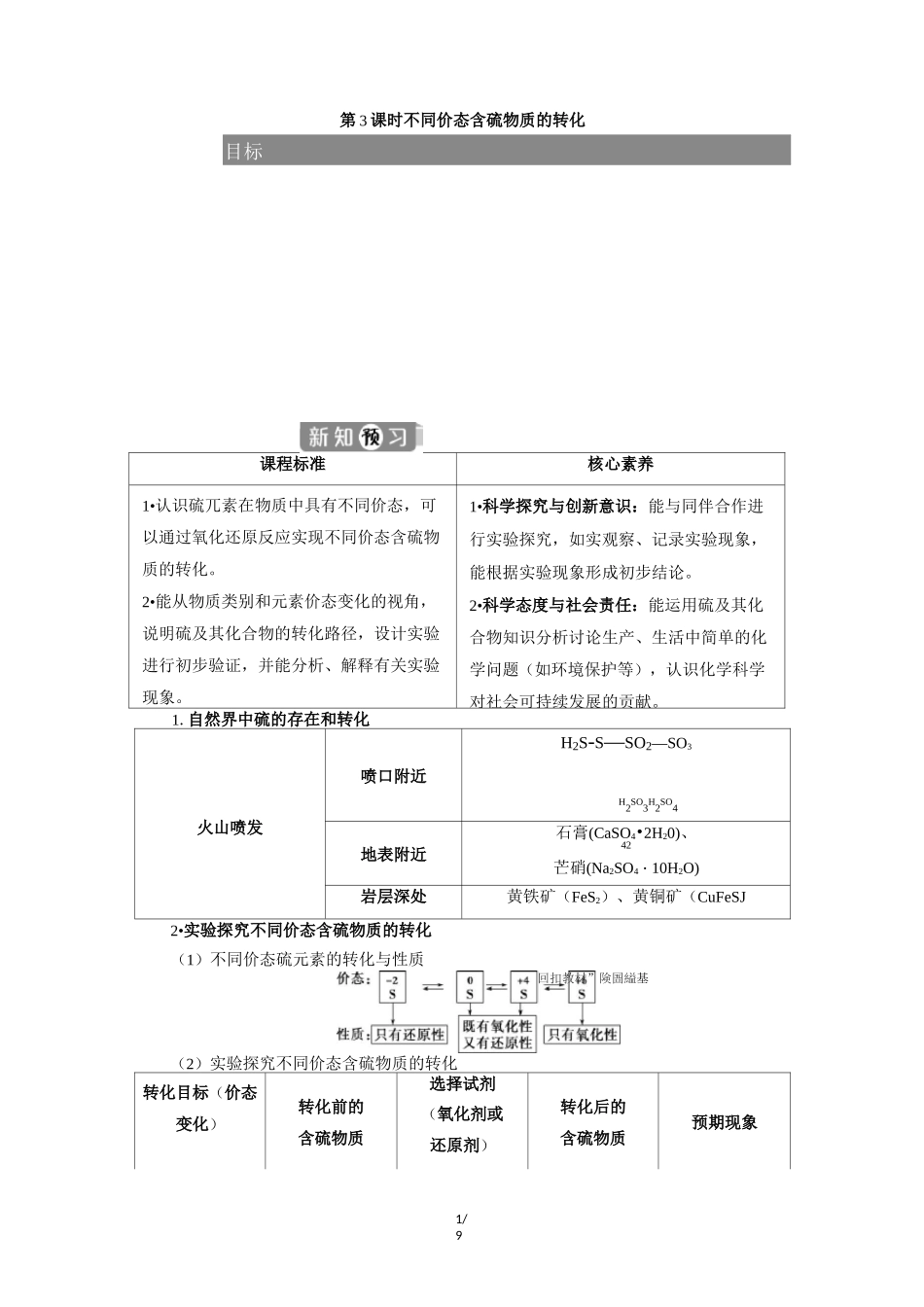 《不同价态含硫物质的转化》名师学案_第1页