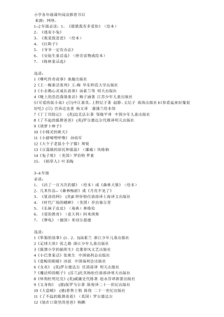 小学各年级课外阅读推荐书目