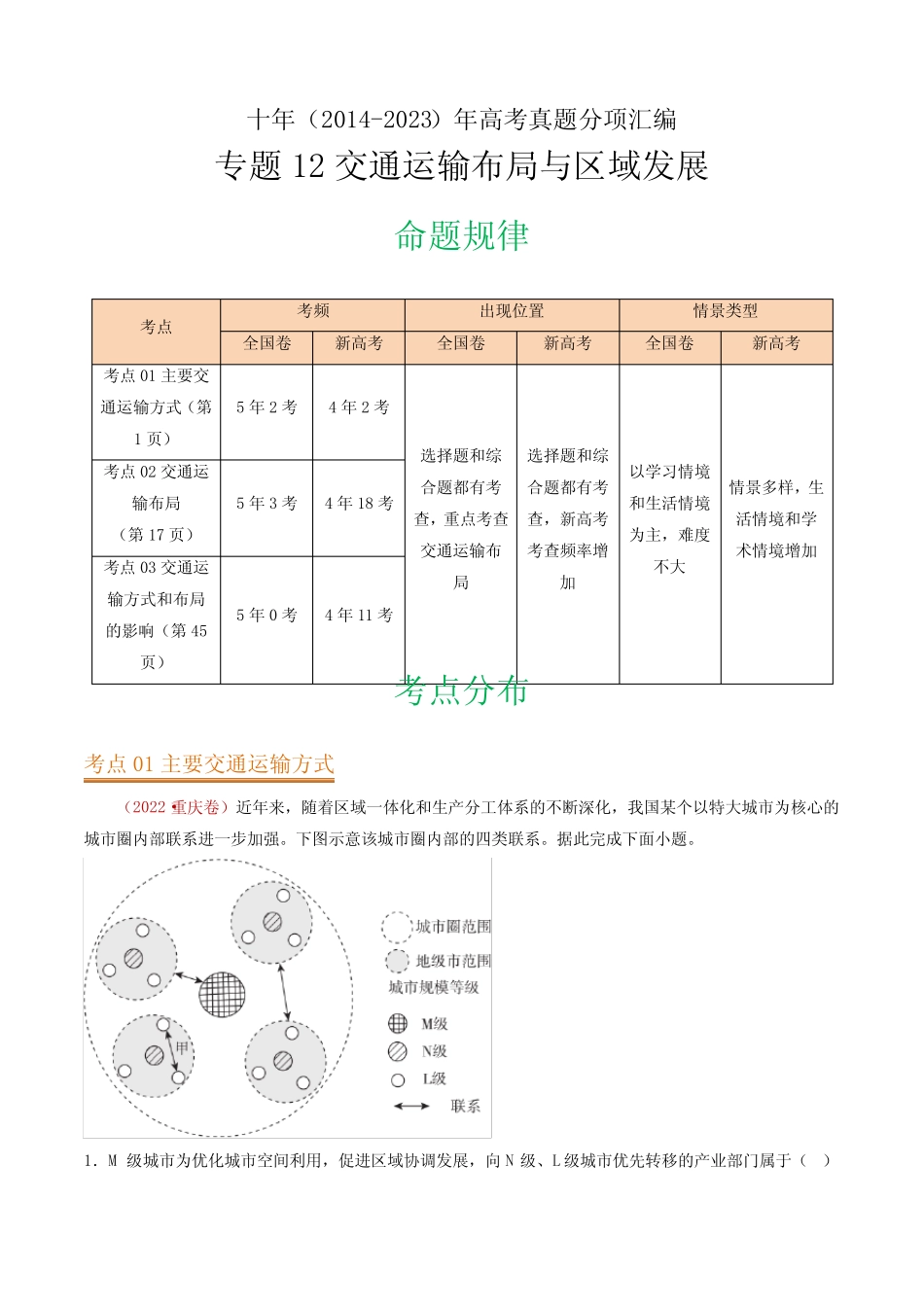 十年(2014-2023)高考地理真题分项汇编(解析版) _第1页