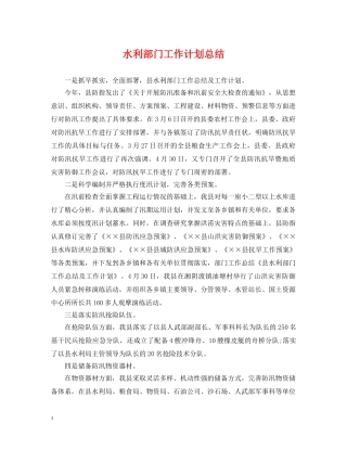 水利部门工作计划总结 