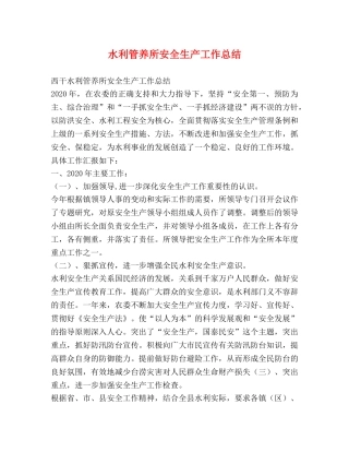 水利管养所安全生产工作总结 