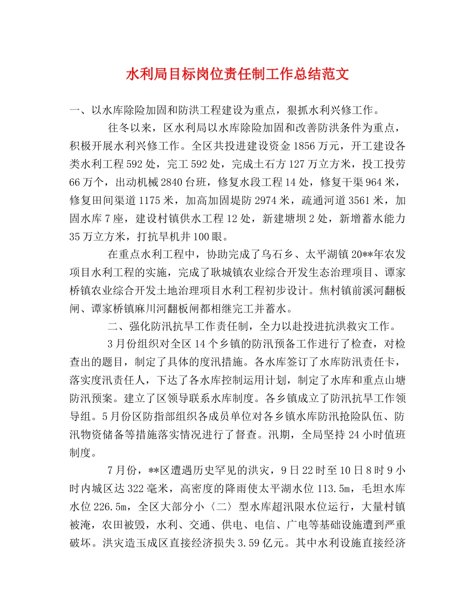 水利局目标岗位责任制工作总结范文 _第1页