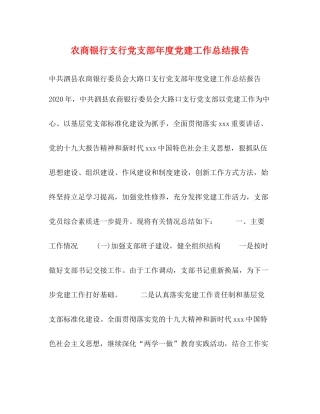 农商银行支行党支部年度党建工作总结报告