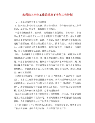 水利局上半年工作总结及下半年工作计划 