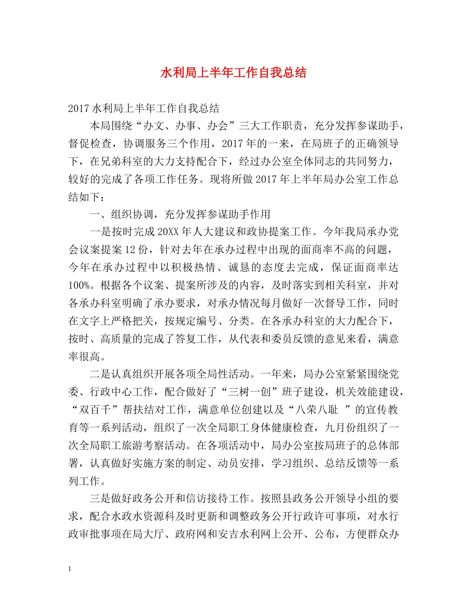 水利局上半年工作自我总结 _第1页