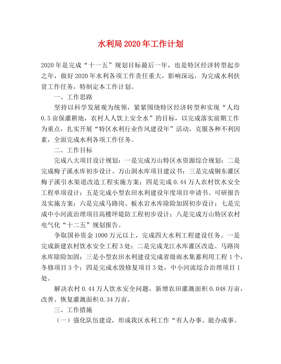 水利局2020年工作计划 _第1页