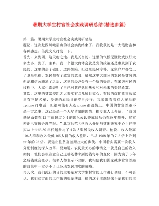暑期大学生村官社会实践调研总结(精选多篇) 