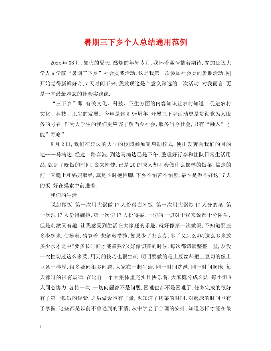 暑期三下乡个人总结通用范例 _第1页