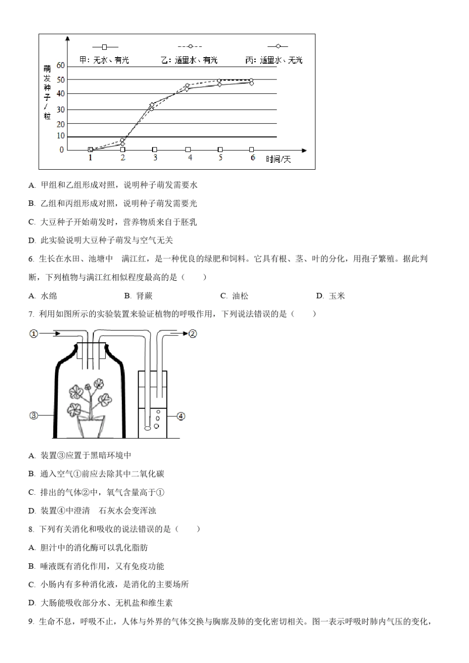 2023年湖南省湘潭市(初三学业水平考试)中考生物真题试卷含详解_第2页