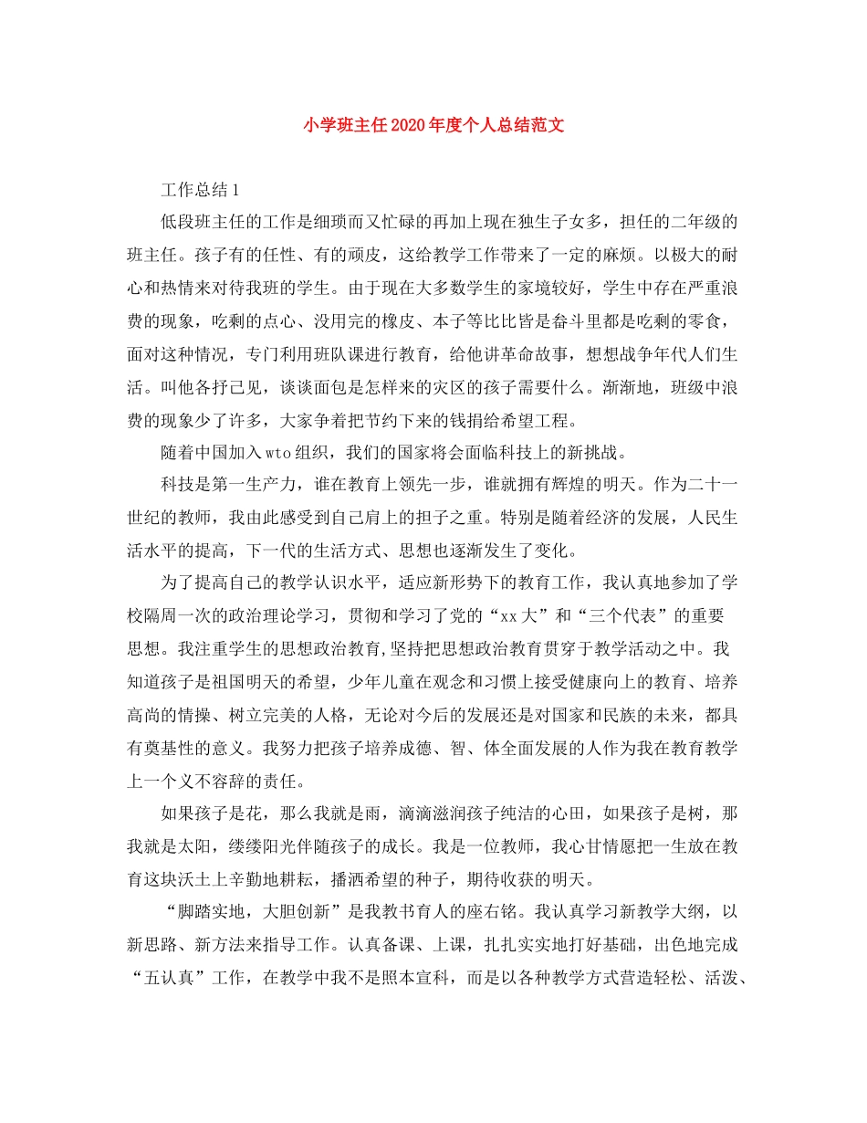 小学班主任年度个人总结范文_第1页
