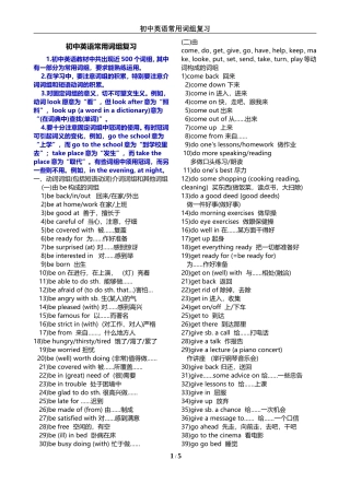 初中英语常用词组分类汇总复习