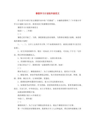 暑假学习计划低年级范文 