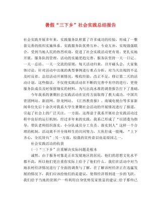 暑假“三下乡”社会实践总结报告 