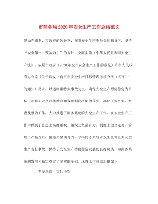 市商务局年安全生产工作总结范文