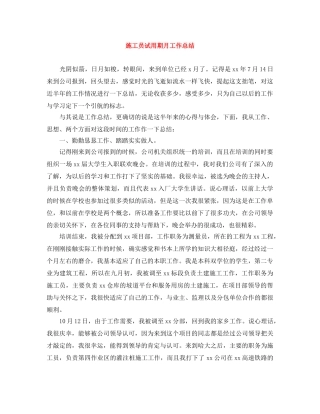 施工员试用期月工作总结 