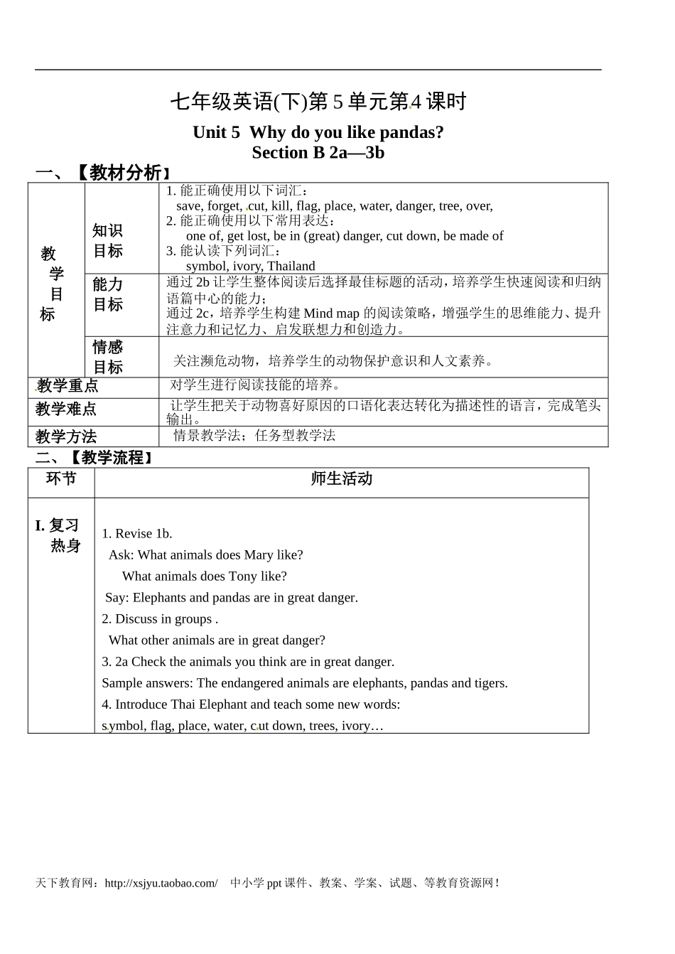 七年级英语(下)Unit5Whydoyoulikepandas第4课时_第1页