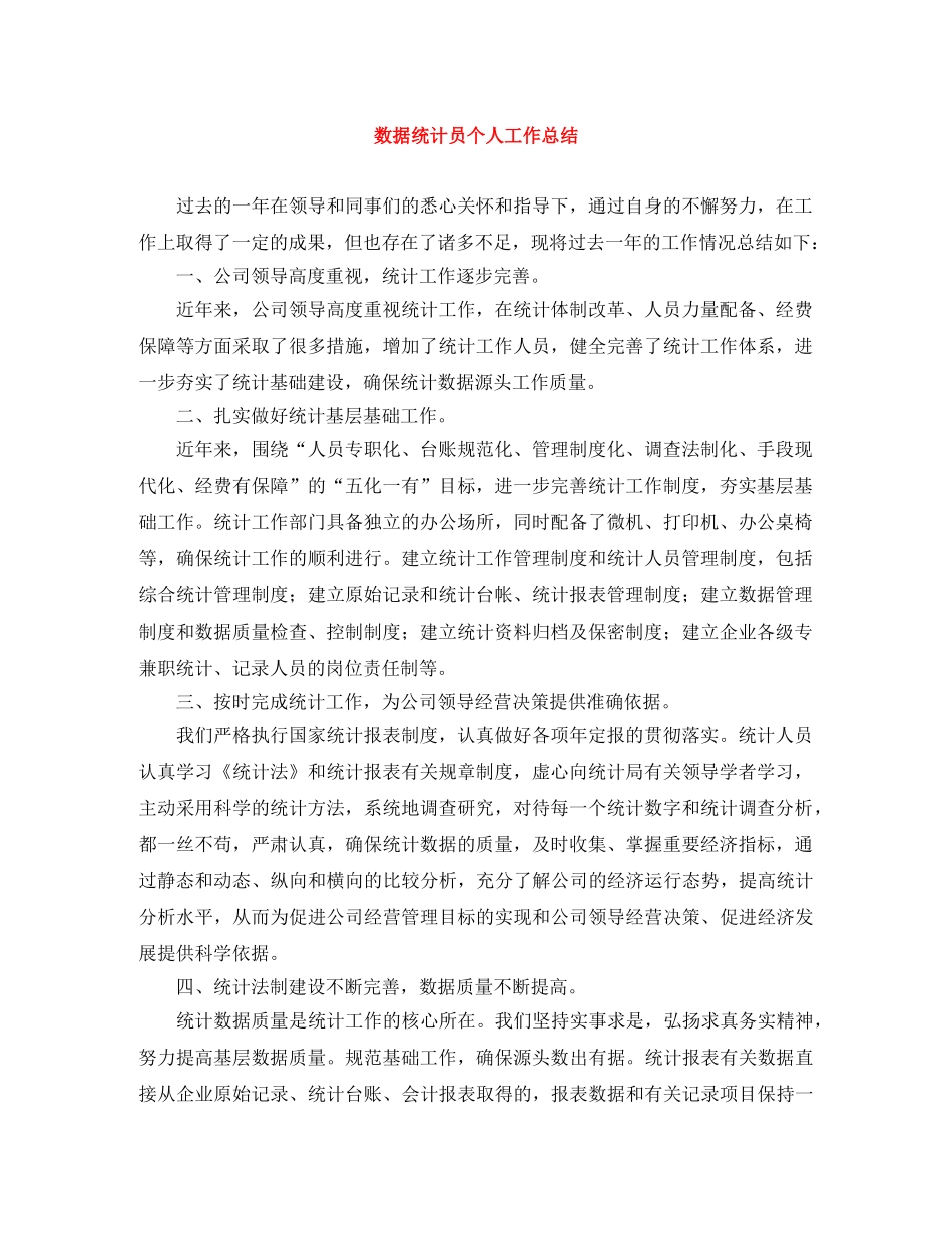 数据统计员个人工作总结 _第1页