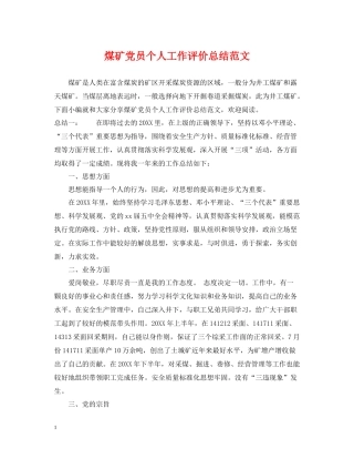煤矿党员个人工作评价总结范文
