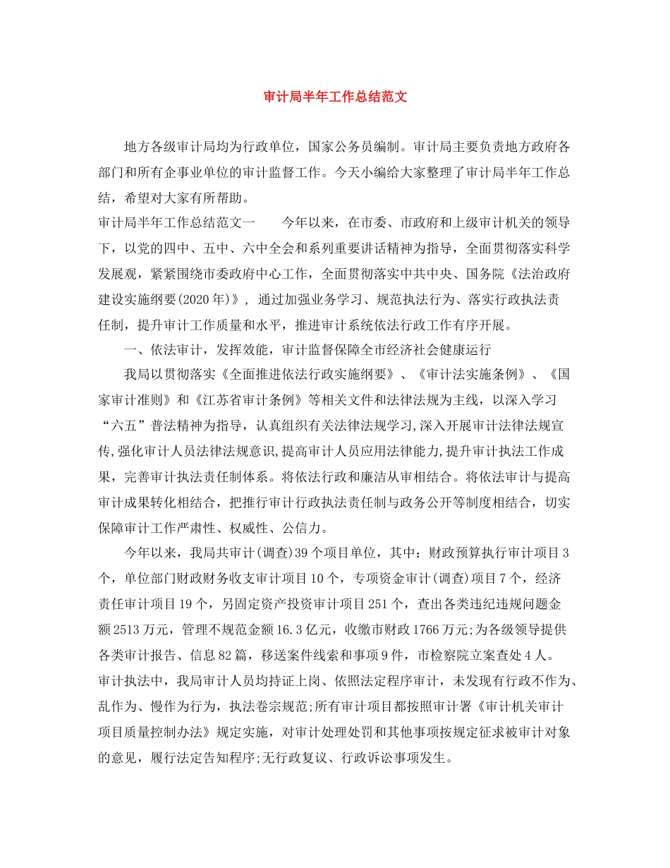 审计局半年工作总结范文_第1页