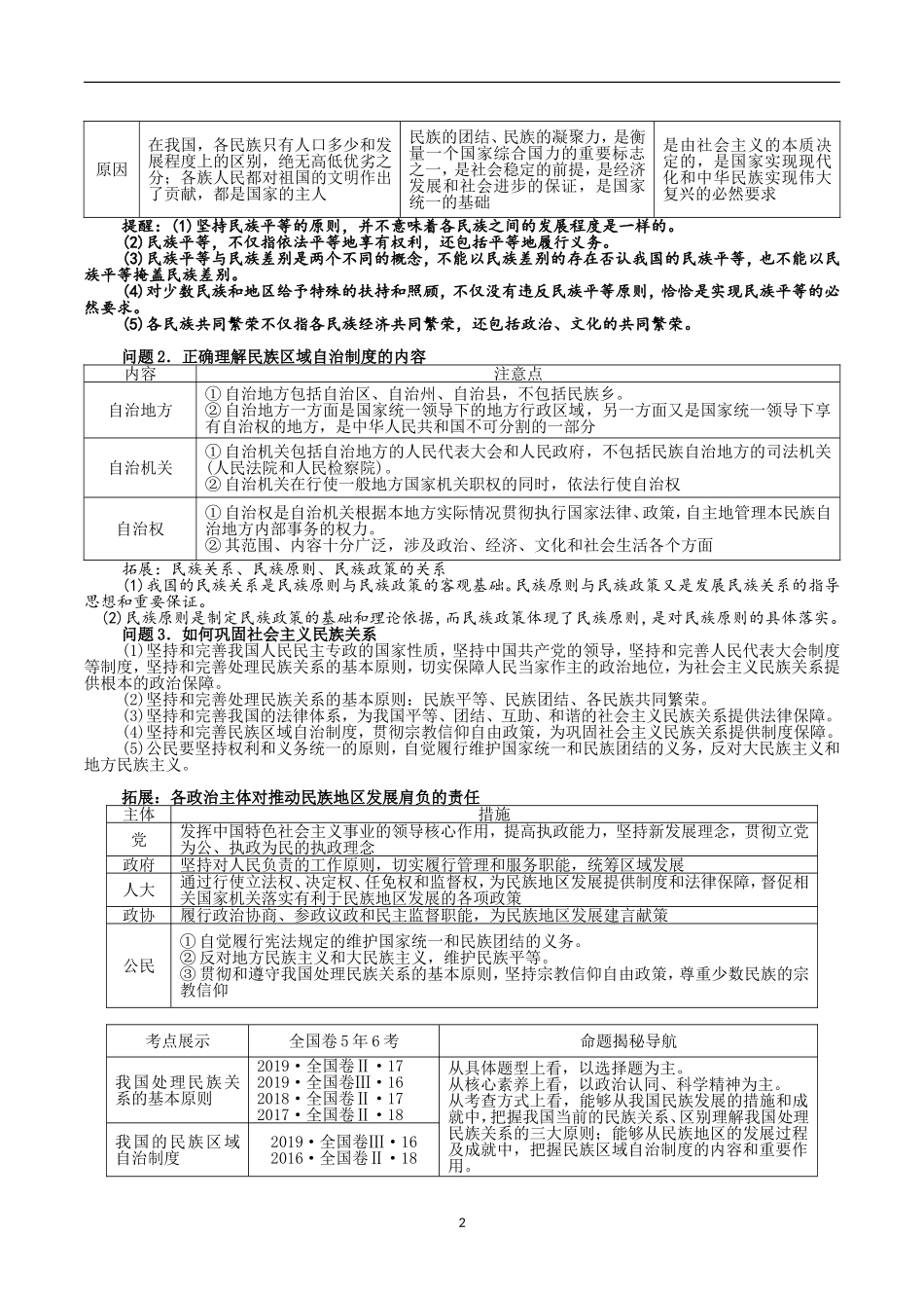 政治一轮复习学案：34民族区域自治制度和宗教工作基本方针_第2页