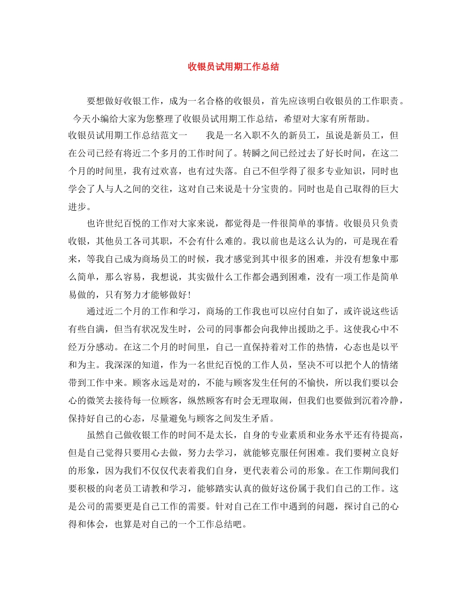 收银员试用期工作总结 _第1页