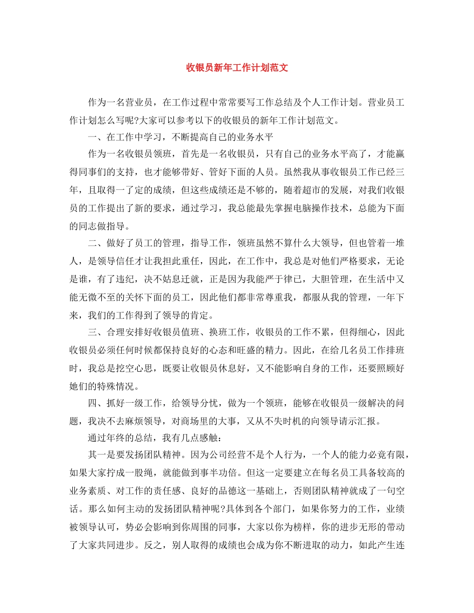 收银员新年工作计划范文 _第1页
