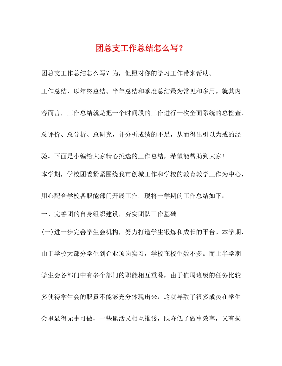 团总支工作总结怎么写？_第1页