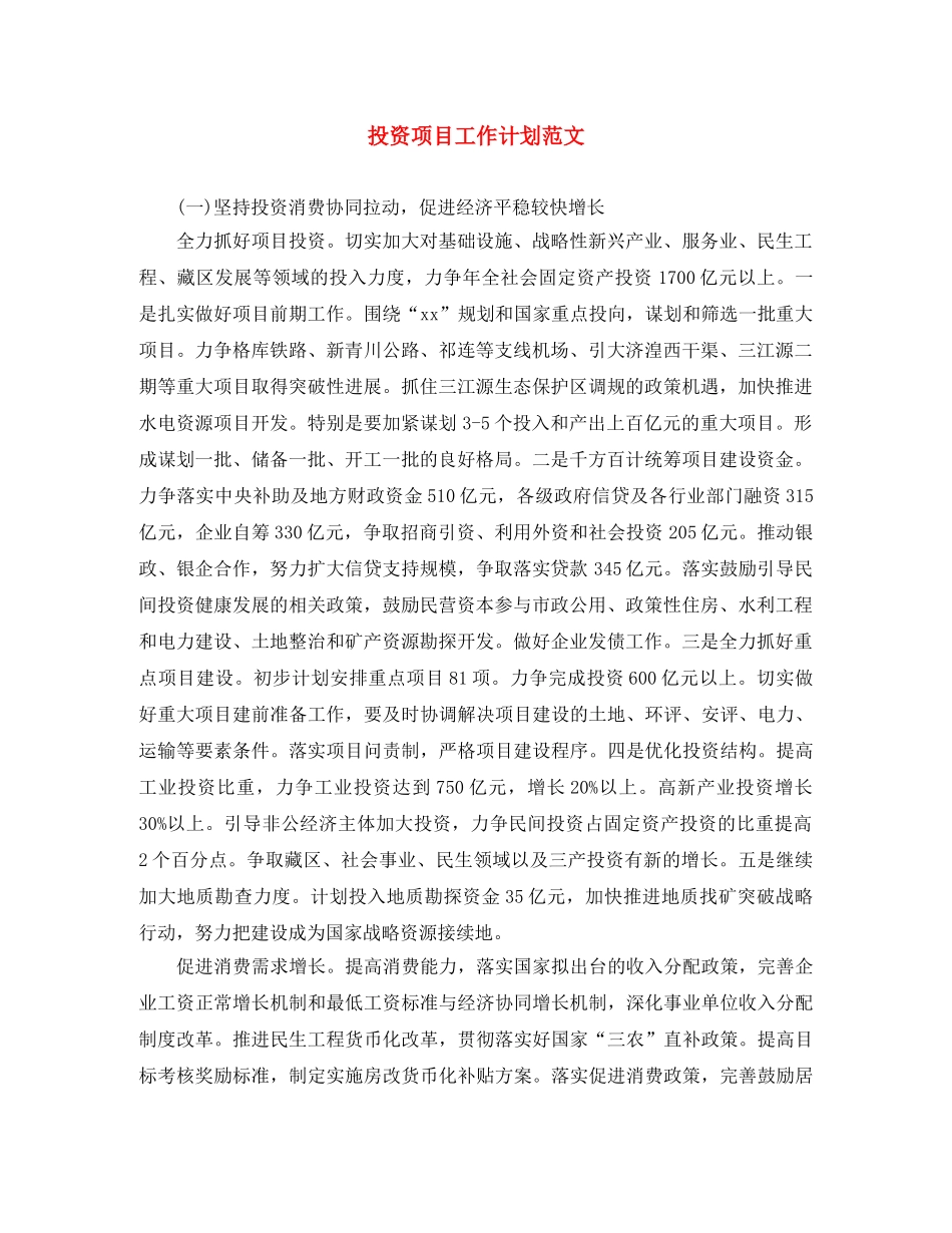 投资项目工作计划范文 _第1页