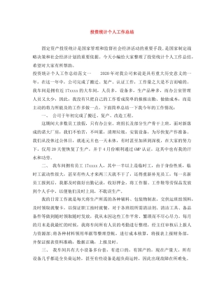 投资统计个人工作总结 