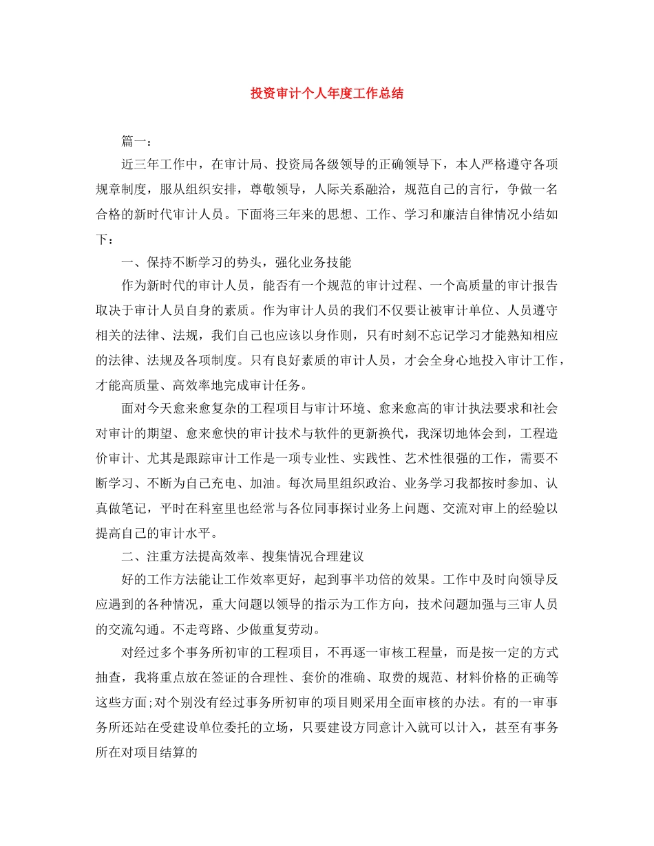 投资审计个人年度工作总结 _第1页