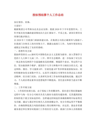 投标预结算个人工作总结 