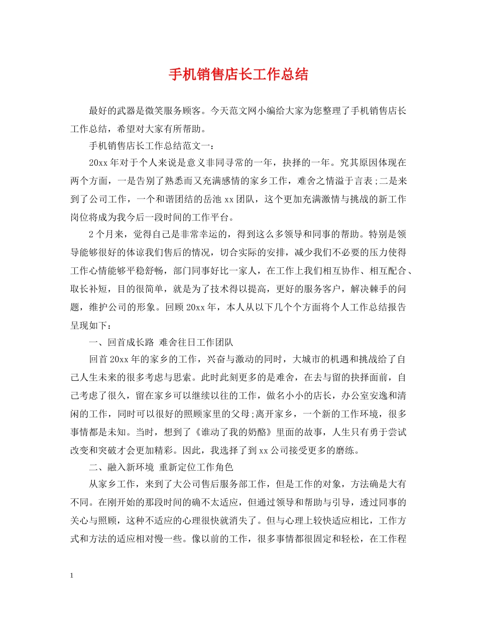 手机销售店长工作总结 _第1页