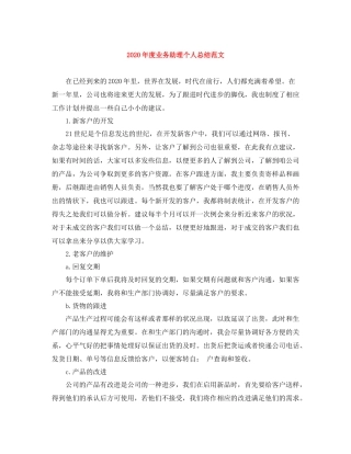 2020年度业务助理个人总结范文