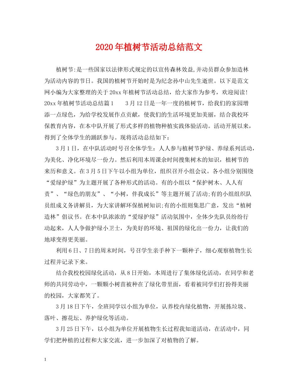 2020年植树节活动总结范文_第1页