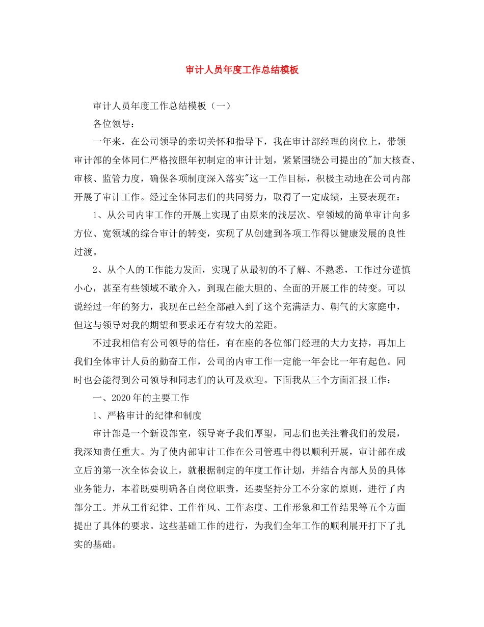 审计人员年度工作总结模板_第1页